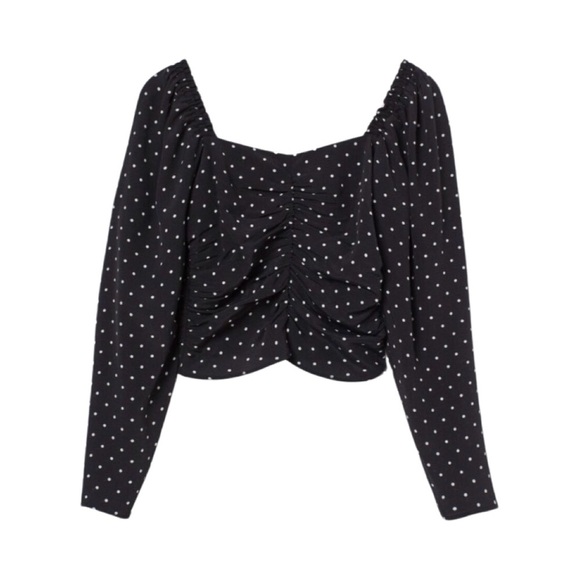 NWT H&M Dots Ruched Long Puff Sleeve Crop - Picture 4 of 8